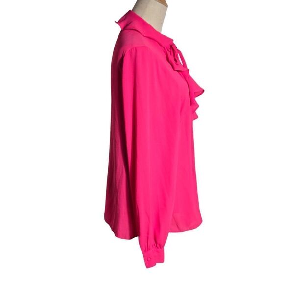 RILEY & RAE Hot Pink Ruffle and Tie Neck Blouse Top - Picture 3 of 7